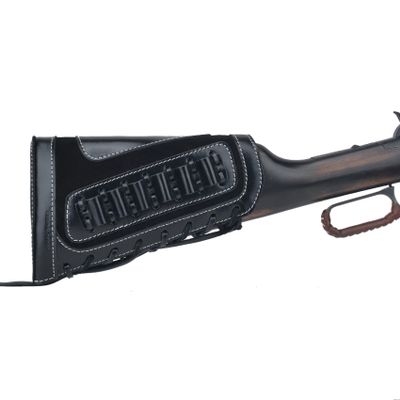 Leather Rifles Ammo Pouch, Gun Buttstock with Recoil Pad for .308 .30-30 .30-06 .45-70 .357 Shell Holder (Black for .308 .45-70 .30-06)