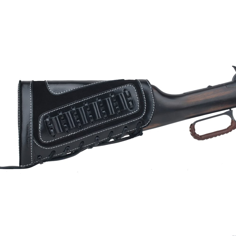 Leather Rifles Ammo Pouch, Gun Buttstock with Recoil Pad for .308 .30-30 .30-06 .45-70 .357 Shell Holder (Black for .308 .45-70 .30-06)