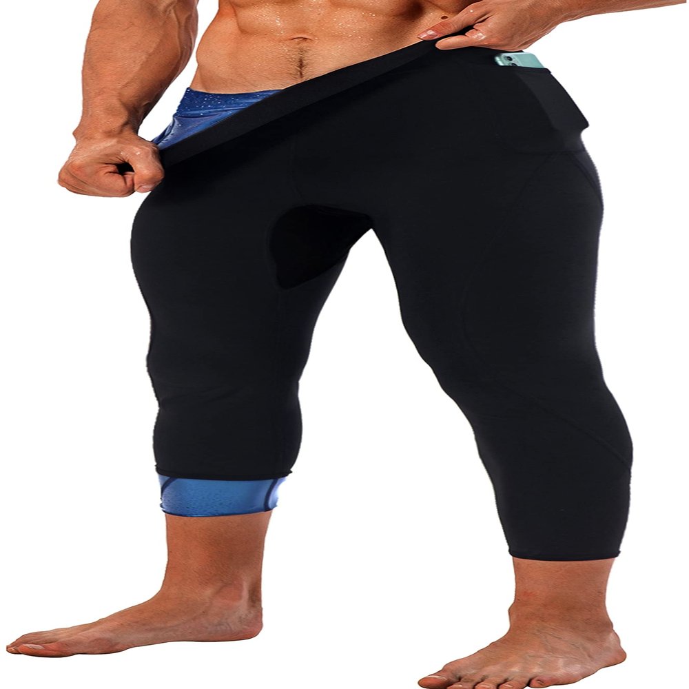 LMCOB Sauna Sweat Short Pants for Men Hot Thermo Leggings Sauna Pants Compression Hight Waist for Gym Polymer Pants Workout Fitness Exercise Body Shaper Sauna Suit- Mesh Crotch(BH7001-01-M)