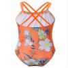Freebily Girls Floral Printed One-Piece Swimsuit Kids Criss Cross Flounce Bathing Suit Swimming Leotard Orange C 14 view 2