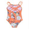 Freebily Girls Floral Printed One-Piece Swimsuit Kids Criss Cross Flounce Bathing Suit Swimming Leotard Orange C 14 view 4