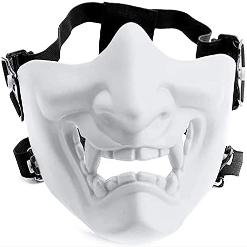 MTGHYARE Tactical Half Face Masks, Evil Demon Hannya Kabuki Samurai Oni Mask Airsoft Protective Masks for Cs War Game Halloween Party (White)