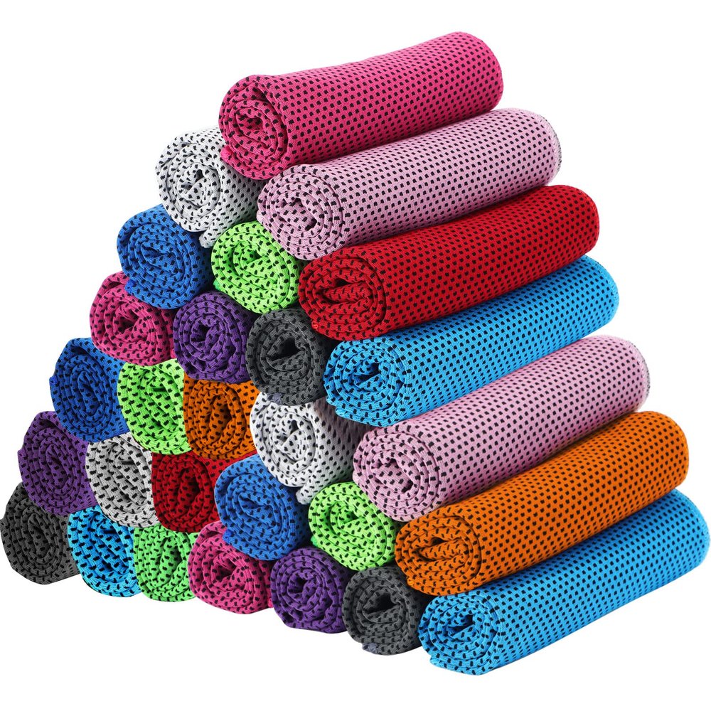 BBTO Cooling Towel Microfiber Ice Cool Cold Sport Face and Neck Soft Breathable Chilly Sweat Towel for Yoga Gym Workout Hot Weather Camping Running, 32 x 12 Inches(Mixed Colors,30 Pieces)