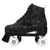 Risup Roller Skates for Women and Men: Cowhide High-Top Shoes, Classic Double-Row, Four-Wheel Skates with ABEC 5 Bearings, Perfect for Beginners, Unisex, Black Camouflage with Flash Wheel view 4