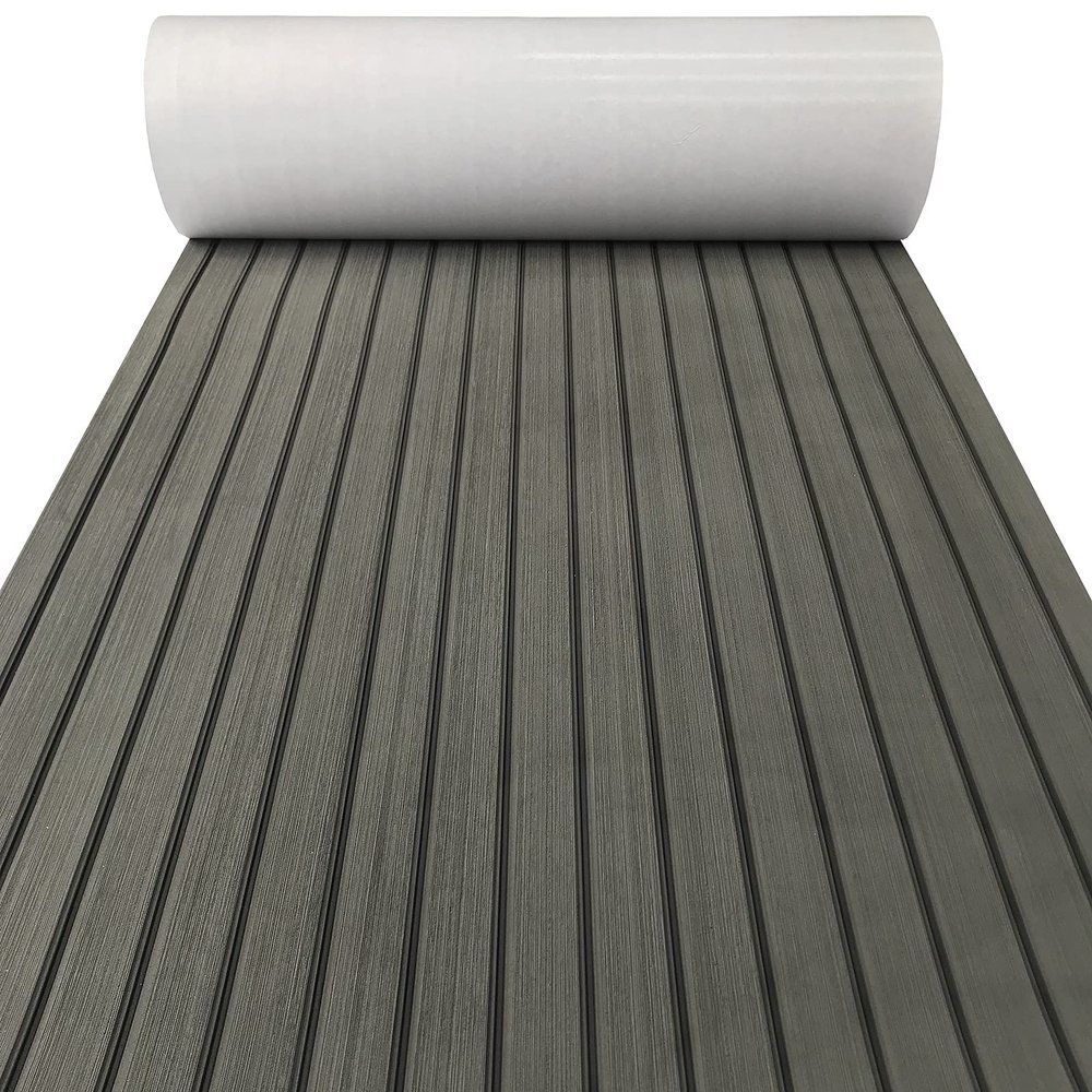 KXKZREN Boat Flooring EVA Foam Decking Sheet Faux Teak Marine Mat Non-Slip Boat Carpet Self-Adhesive Flooring for Jon Boats Motorboat RV Yacht Kayak Swim Platform 35.4 x 94.5 inch,23.25 sq.ft
