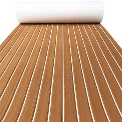 KXKZREN Boat Flooring EVA Foam Decking Sheet Faux Teak Marine Mat Non-Slip Boat Carpet Self-Adhesive Flooring for Jon Boats Motorboat RV Yacht Kayak Swim Platform 35.4 x 94.5 inch,23.25 sq.ft