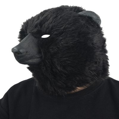 Black Bear Head Mask Full Face Plush Bear Costume Deluxe Halloween Party Animal Head Masks