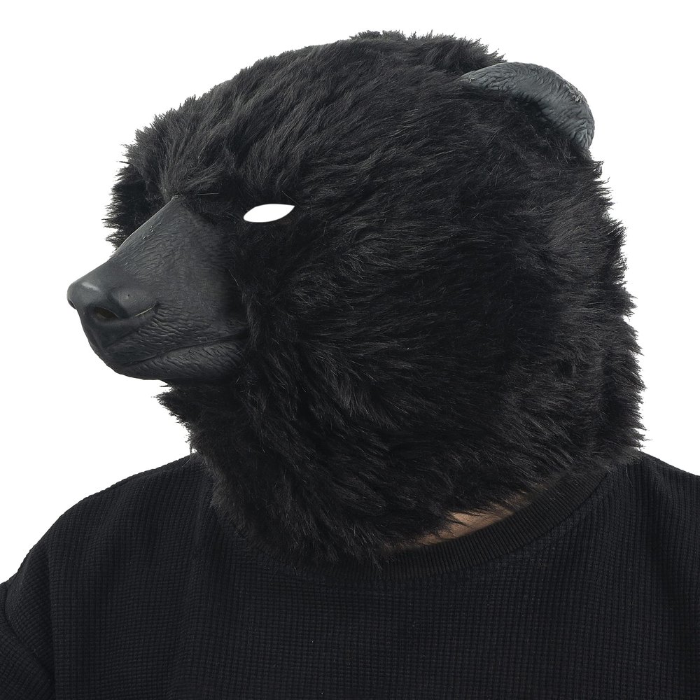 Black Bear Head Mask Full Face Plush Bear Costume Deluxe Halloween Party Animal Head Masks