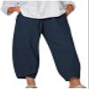 DLFE Summer Pants for Women Casual Pockets Cotton Linen Wide Leg Drawstring Elastic Waist Capris Crop Pants (Large,1-Navy) view 1