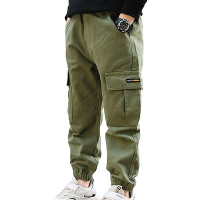 Oyolan Kids Boys Cargo Pants Cotton Casual Pants Drawstring Loose Jogging Bottoms Elastic Cuffed Cargo Joggers Army_Green 12 Years