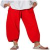 DLFE Summer Pants for Women Casual Pockets Cotton Linen Wide Leg Drawstring Elastic Waist Capris Crop Pants (Large,1-Red) view 1