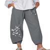 DLFE Summer Pants for Women Casual Pockets Cotton Linen Wide Leg Drawstring Elastic Waist Capris Crop Pants (4X-Large,4-Gray) view 1