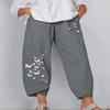 DLFE Summer Pants for Women Casual Pockets Cotton Linen Wide Leg Drawstring Elastic Waist Capris Crop Pants (4X-Large,4-Gray) view 2