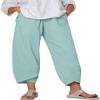 DLFE Summer Pants for Women Casual Pockets Cotton Linen Wide Leg Drawstring Elastic Waist Capris Crop Pants (Medium,1-Light Green) view 1