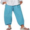 DLFE Summer Pants for Women Casual Pockets Cotton Linen Wide Leg Drawstring Elastic Waist Capris Crop Pants (XX-Large,1-Blue) view 1
