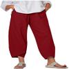 DLFE Summer Pants for Women Casual Pockets Cotton Linen Wide Leg Drawstring Elastic Waist Capris Crop Pants (Large,1-Wine) view 1