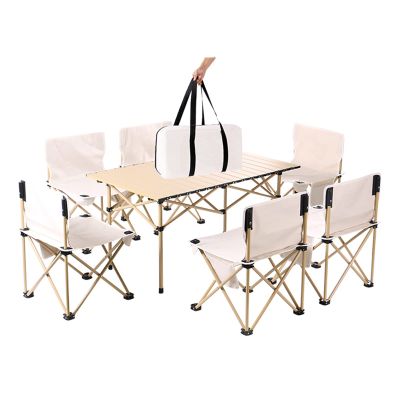 Camping Table Chairs 7-Piece Aluminum Folding Table Set, Lightweight and Durable Outdoor Picnic Table, Suitable for Courtyard Travel Barbecue Table 95x57x50cm