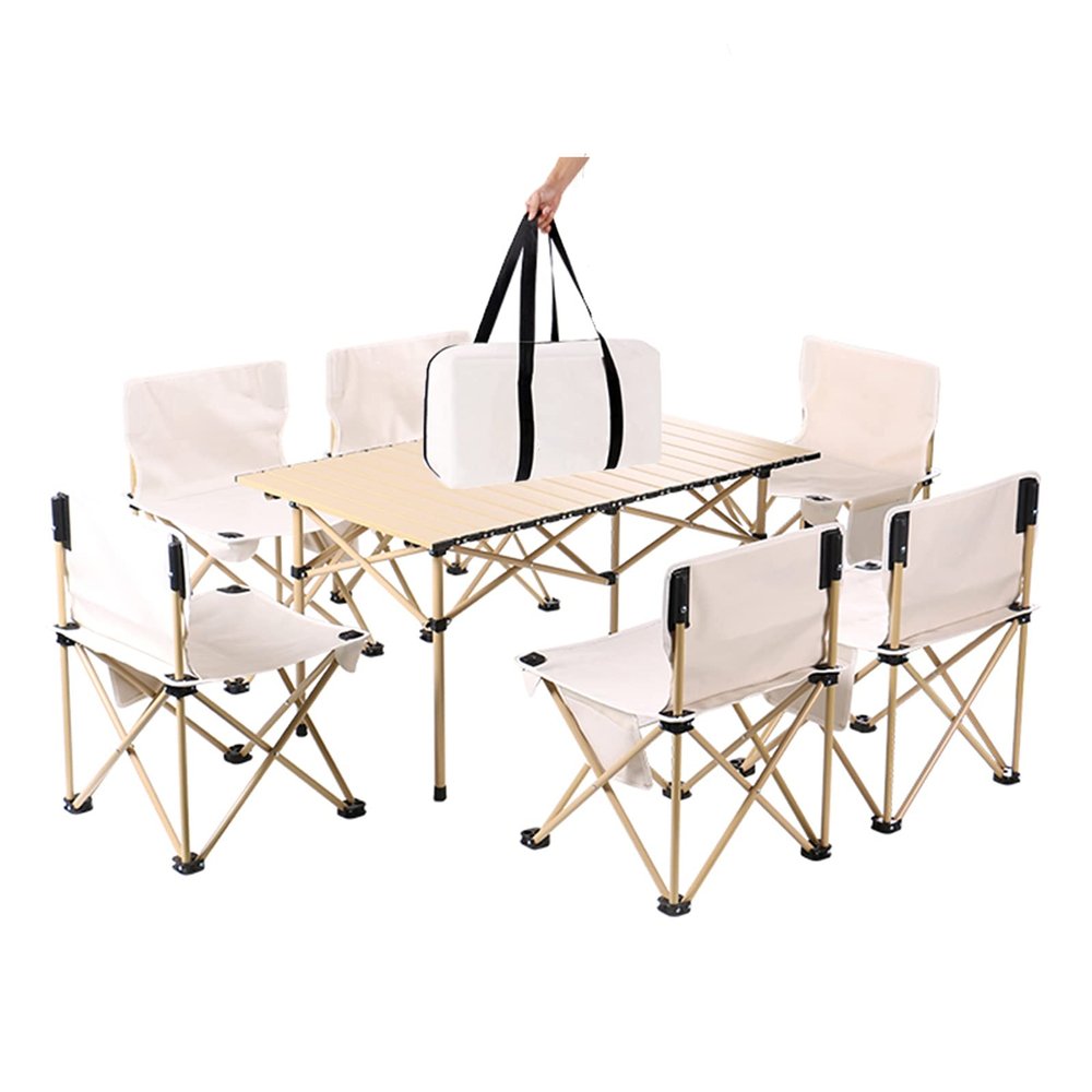 Camping Table Chairs 7-Piece Aluminum Folding Table Set, Lightweight and Durable Outdoor Picnic Table, Suitable for Courtyard Travel Barbecue Table 95x57x50cm