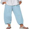 DLFE Summer Pants for Women Casual Pockets Cotton Linen Wide Leg Drawstring Elastic Waist Capris Crop Pants (Medium,1-Light Blue) view 1