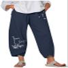 DLFE Summer Pants for Women Casual Pockets Cotton Linen Wide Leg Drawstring Elastic Waist Capris Crop Pants (XX-Large,3-Navy) view 1