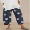 DLFE Summer Pants for Women Casual Pockets Cotton Linen Wide Leg Drawstring Elastic Waist Capris Crop Pants (Small,2-Navy) view 2