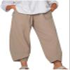 DLFE Summer Pants for Women Casual Pockets Cotton Linen Wide Leg Drawstring Elastic Waist Capris Crop Pants (XX-Large,1-Khaki) view 1