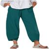 DLFE Summer Pants for Women Casual Pockets Cotton Linen Wide Leg Drawstring Elastic Waist Capris Crop Pants (XX-Large,1-Green) view 1