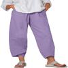 DLFE Summer Pants for Women Casual Pockets Cotton Linen Wide Leg Drawstring Elastic Waist Capris Crop Pants (X-Large,1-Purple) view 1