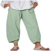DLFE Summer Pants for Women Casual Pockets Cotton Linen Wide Leg Drawstring Elastic Waist Capris Crop Pants (XX-Large,1-Mint Green) view 1