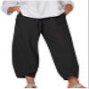 DLFE Summer Pants for Women Casual Pockets Cotton Linen Wide Leg Drawstring Elastic Waist Capris Crop Pants (Large,1-Black) view 1