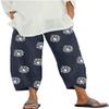 DLFE Summer Pants for Women Casual Pockets Cotton Linen Wide Leg Drawstring Elastic Waist Capris Crop Pants (X-Large,2-Navy) view 1