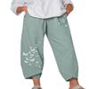 DLFE Summer Pants for Women Casual Pockets Cotton Linen Wide Leg Drawstring Elastic Waist Capris Crop Pants (Medium,4-Green) view 1
