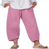 DLFE Summer Pants for Women Casual Pockets Cotton Linen Wide Leg Drawstring Elastic Waist Capris Crop Pants (4X-Large,1-Pink) view 1