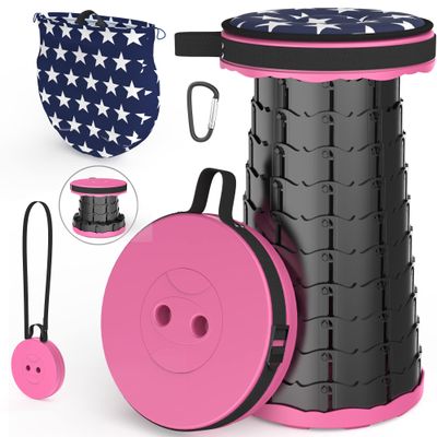 ALEVMOOM Collapsible Stool with Cushion, Capacity 440lbs, Adjustable Height Portable Telescoping Folding Stool, for Outdoor Camping Travel Hiking Fishing
