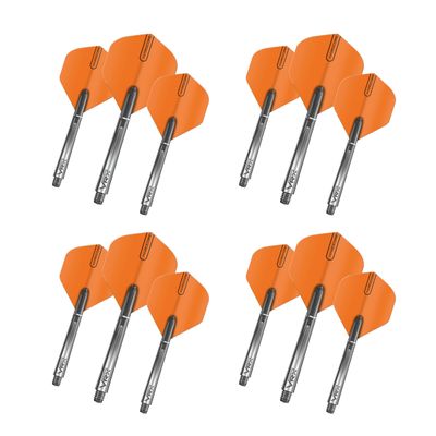 RED DRAGON Dart Flights and Shafts (Stems) Combo Set - Orange Hardcore Flights and VRX Black Shafts