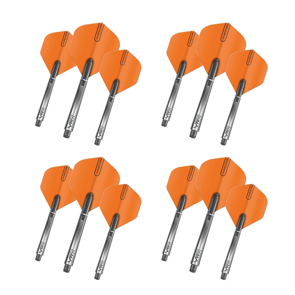 RED DRAGON Dart Flights and Shafts (Stems) Combo Set - Orange Hardcore Flights and VRX Black Shafts