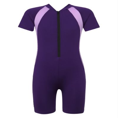 Freebily Kids Boys One Piece Rash Guard Wetsuit Short Sleeves Zippered Surfing Jumpsuit Purple 10-12