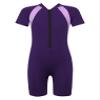 Freebily Kids Boys One Piece Rash Guard Wetsuit Short Sleeves Zippered Surfing Jumpsuit Purple 10-12 view 1