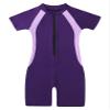 Freebily Kids Boys One Piece Rash Guard Wetsuit Short Sleeves Zippered Surfing Jumpsuit Purple 10-12 view 3
