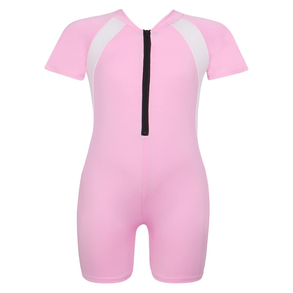 Freebily Kids Boys One Piece Rash Guard Wetsuit Short Sleeves Zippered Surfing Jumpsuit Pink 10-12