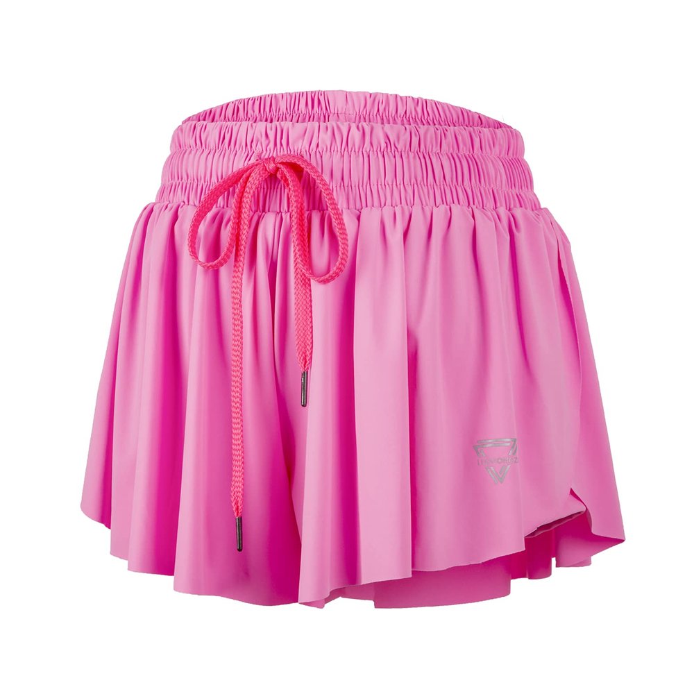 2 in 1 Flowy Workout Shorts Womens Gym Yoga Athletic Running Hiking Clothes Trendy Butterfly Spandex Comfy Lounge Sweat Skirt Summer(S, Hot Pink)