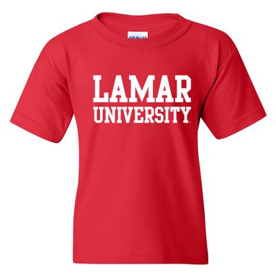 YS01 - Lamar University Cardinals Basic Block Youth T Shirt - Medium - Red