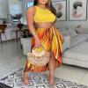 Yeshire Women's Sexy Floral Boho Tank Crop Top Bodycon Long Slit Skirt 2 Pieces Outfit Dress Medium Yellow Stripe view 2