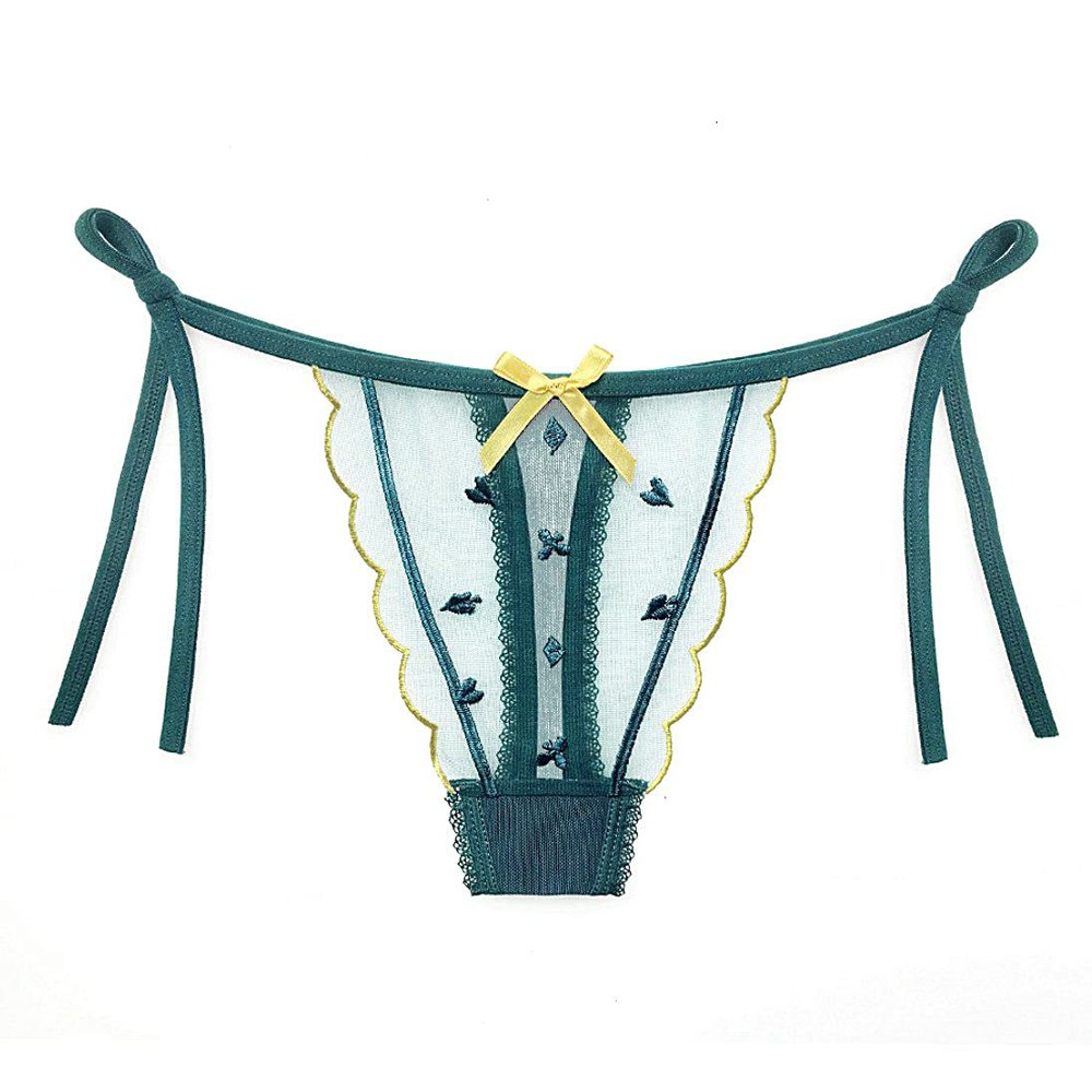 Celamirio Women's Sexy Thong Side Tie Panties Green XL