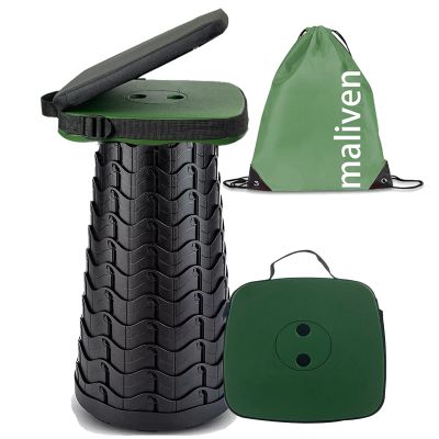 maliven Collapsible Camping Stool with Seat Cushion & Nylon Bag, Square Portable Telescopic Stool, Lightweight Sturdy Foldable Stool for Camp Fishing Picnic, Max Load 550 lb