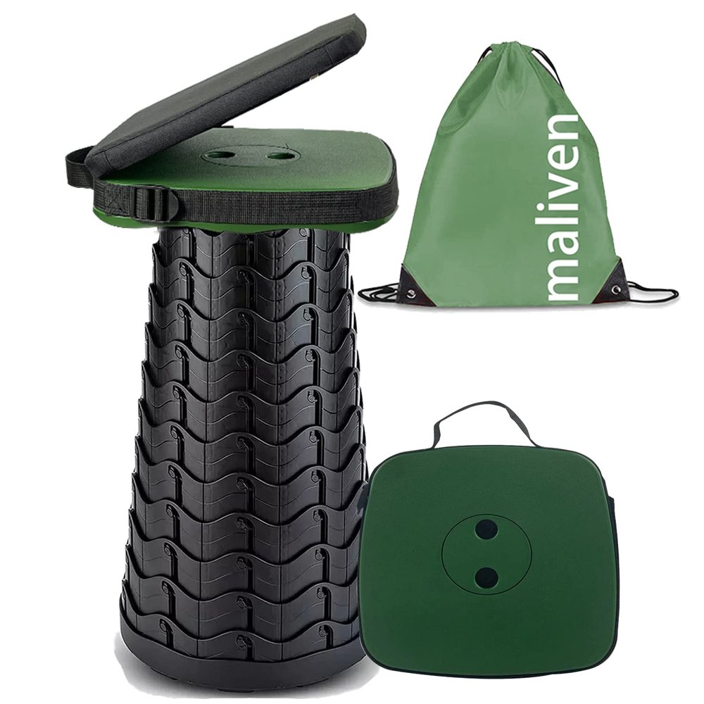 maliven Collapsible Camping Stool with Seat Cushion & Nylon Bag, Square Portable Telescopic Stool, Lightweight Sturdy Foldable Stool for Camp Fishing Picnic, Max Load 550 lb