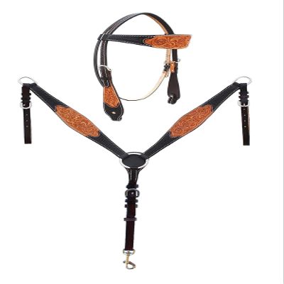 CHALLENGER Horse Western Flower Tooled Browband Bridle & Breast Collar Tack Set 78HR22B