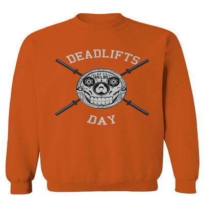 0138. Workout Graphic Deathlifts Day Gym Lift Fitness gymbro Heavy weigthlifting Training Men's Crewneck Sweatshirt (Orange X-Large)