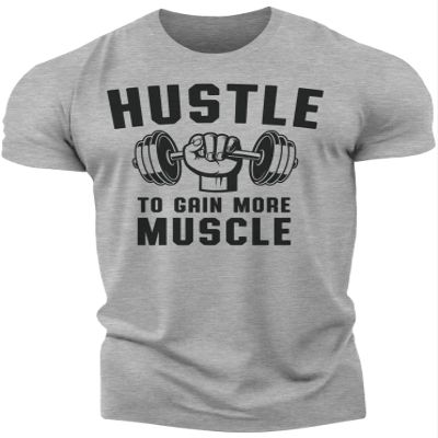 Mens Workout Shirts - Hustle to Gain More Muscle Funny Weightlifting Gym Mens Shirts Tank (XX-Large, 017. Hustle to Gain More Muscle Workout T-Shirt Grey)
