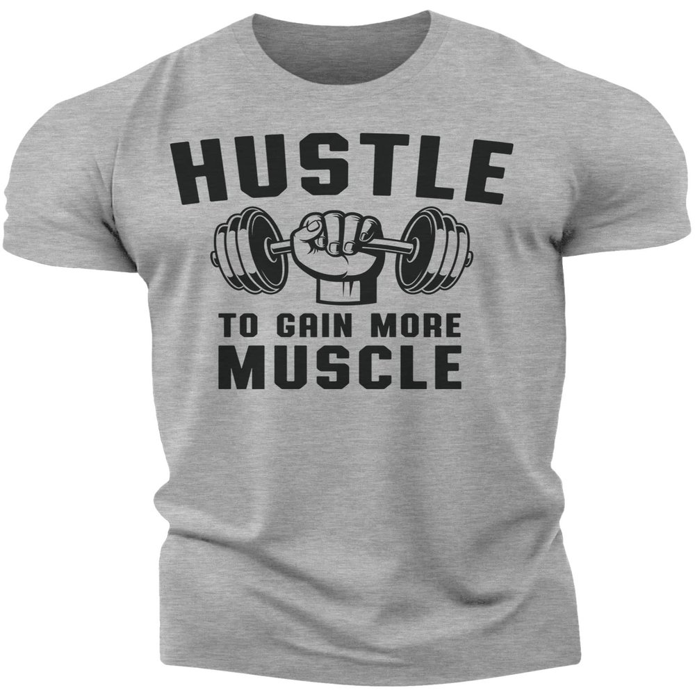 Mens Workout Shirts - Hustle to Gain More Muscle Funny Weightlifting Gym Mens Shirts Tank (XX-Large, 017. Hustle to Gain More Muscle Workout T-Shirt Grey)
